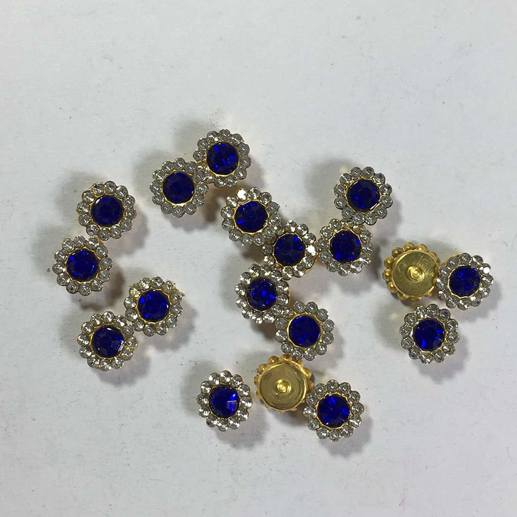 Flower Shape Sew Button Stones White with Blue Color 8mm (10Pcs)