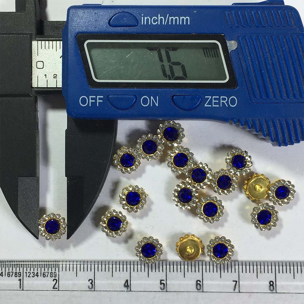 Flower Shape Sew Button Stones White with Blue Color 8mm (10Pcs)