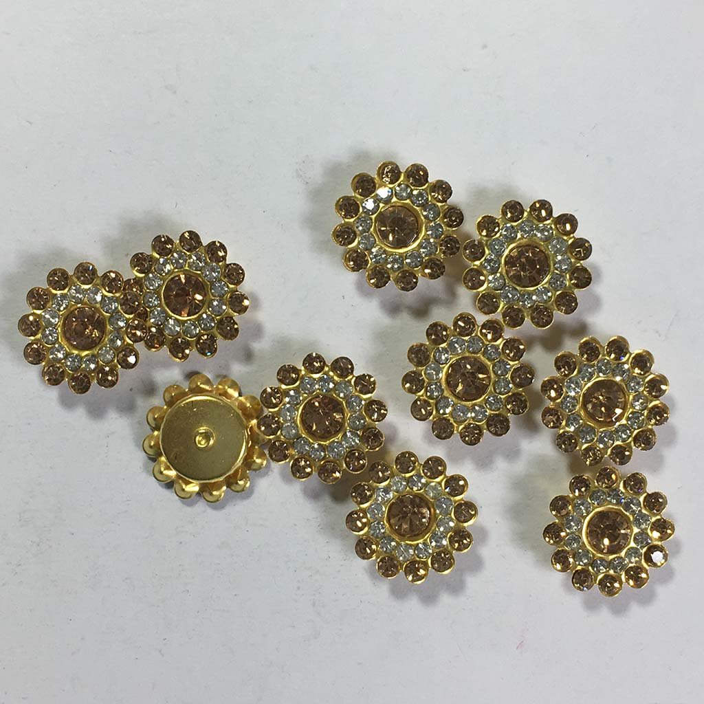 Flower Shape Sew Button Stones White with Gold Color 14mm (10Pcs)