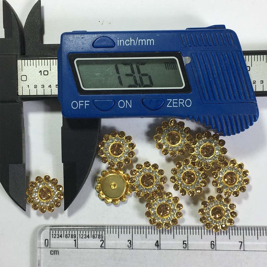 Flower Shape Sew Button Stones White with Gold Color 14mm (10Pcs)