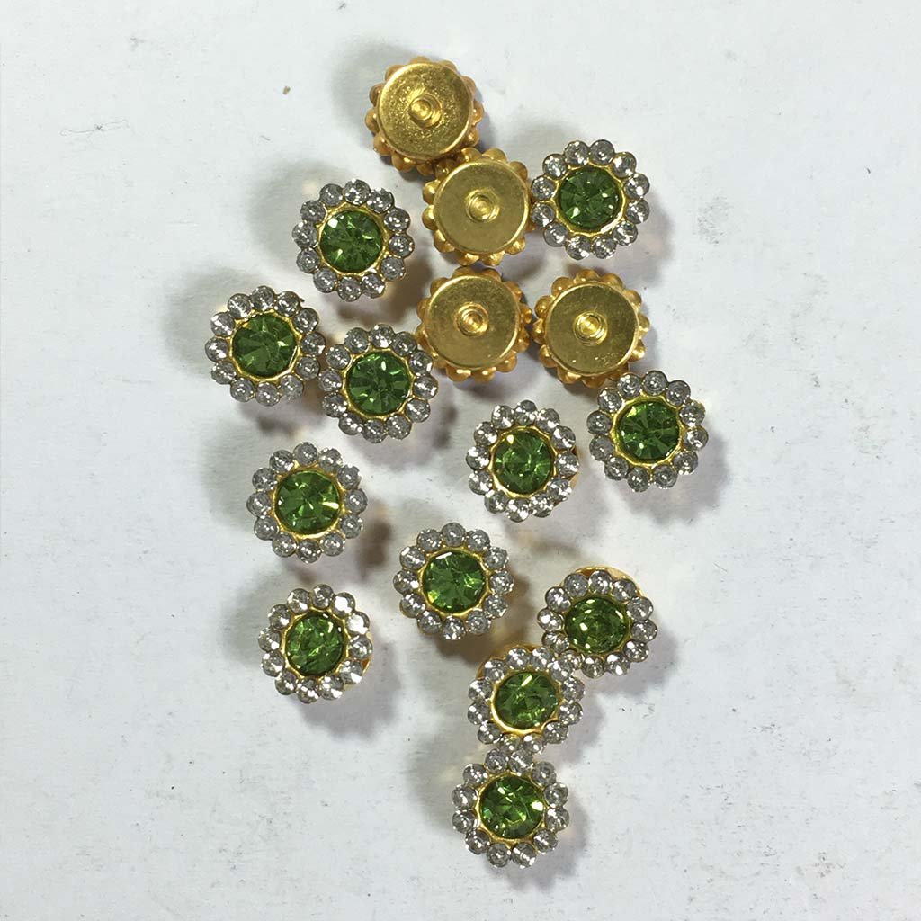 Flower Shape Sew Button Stones White with Light Green Color 8mm (10Pcs)