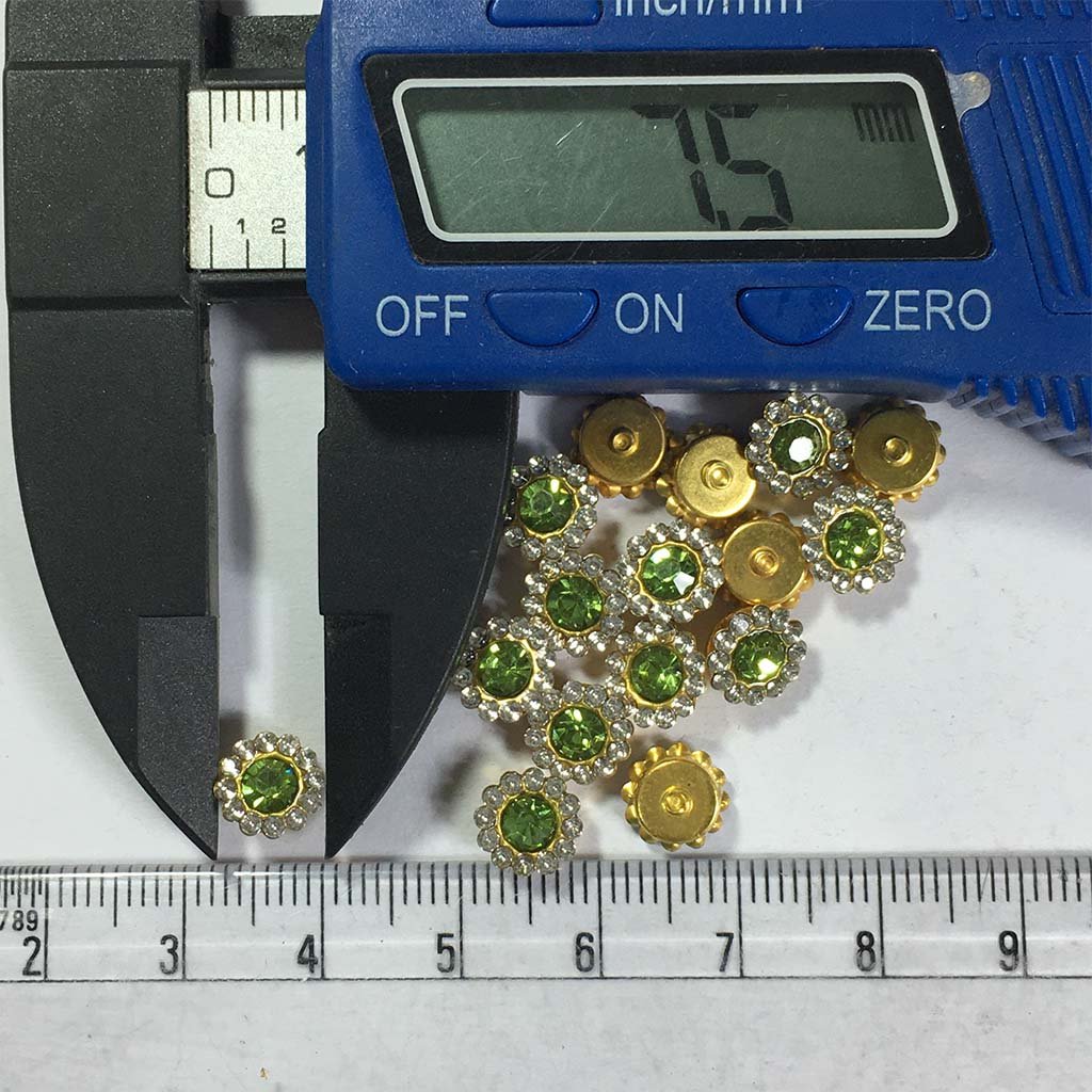 Flower Shape Sew Button Stones White with Light Green Color 8mm (10Pcs)