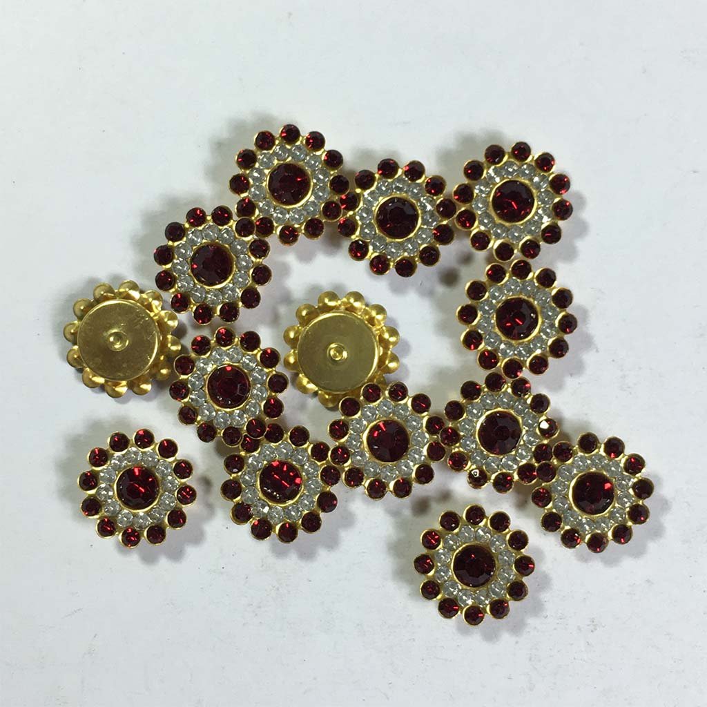 Flower Shape Sew Button Stones White with Maroon Color 14mm (10Pcs)