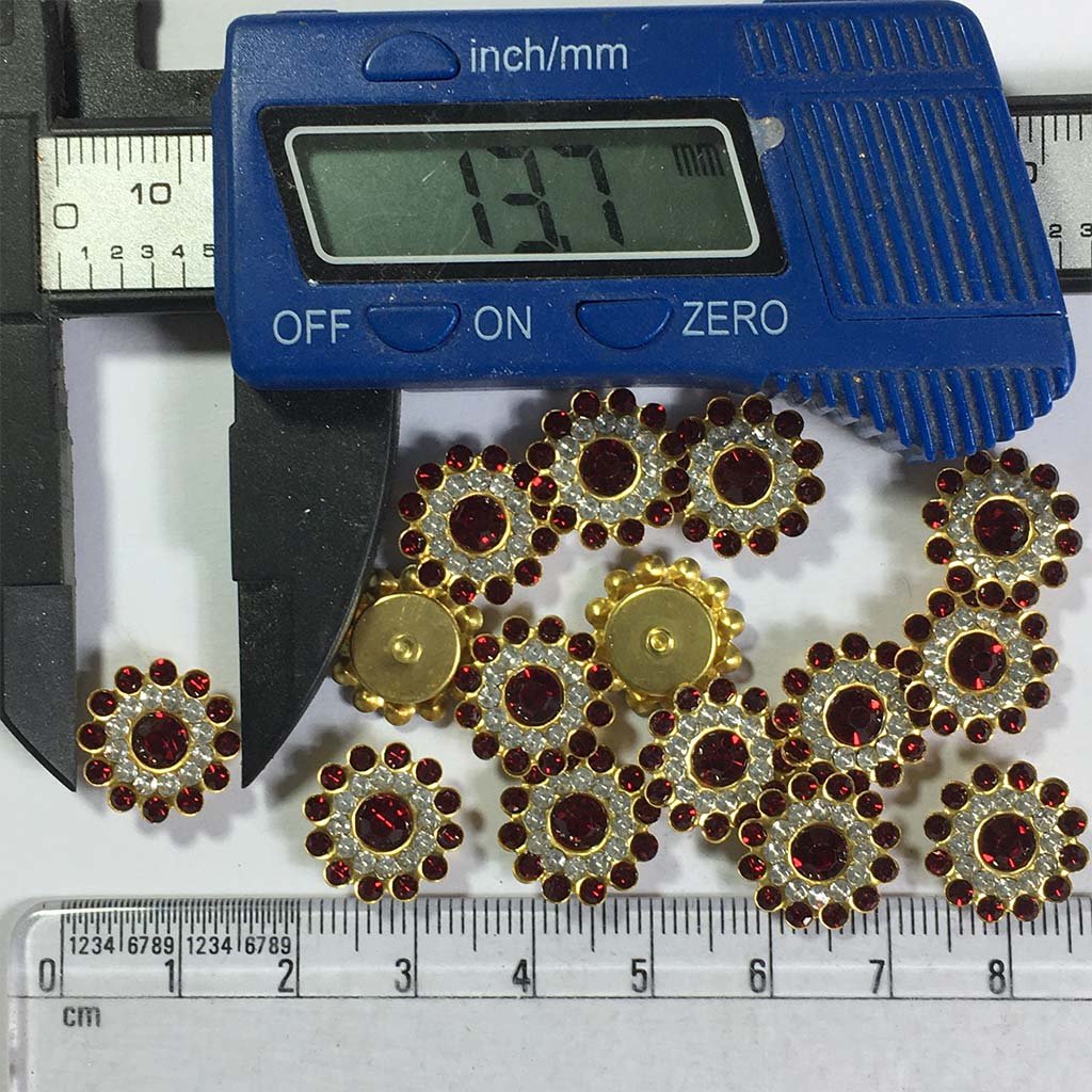 Flower Shape Sew Button Stones White with Maroon Color 14mm (10Pcs)