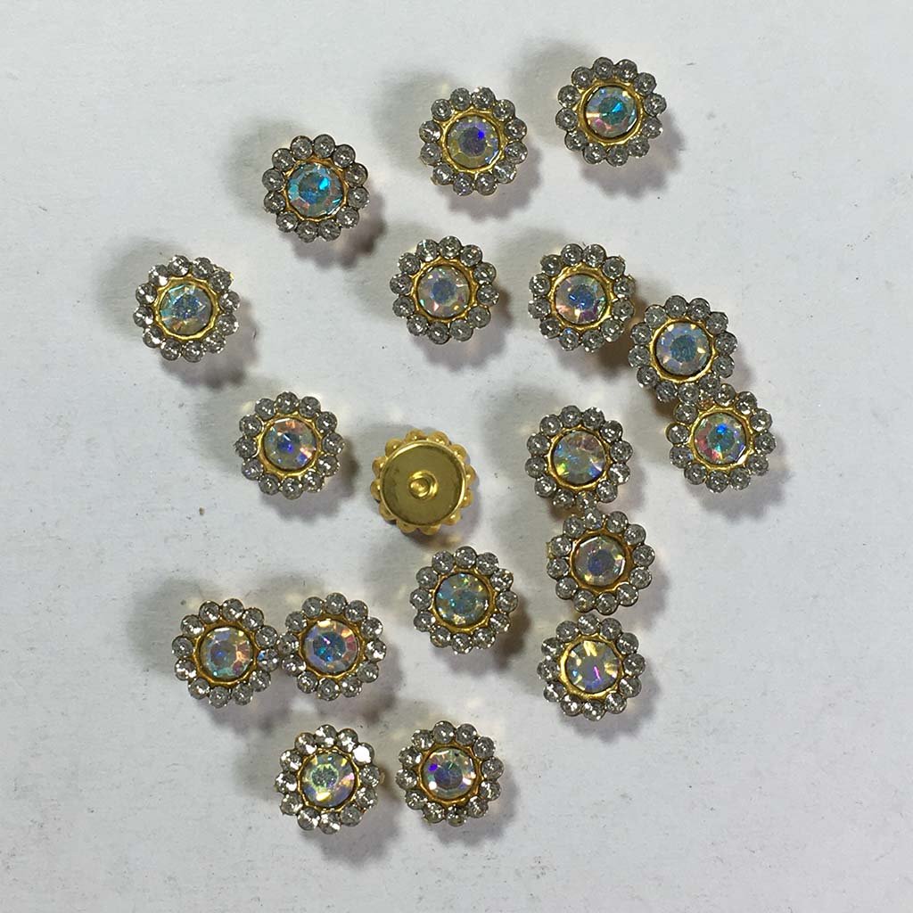 Flower Shape Sew Button Stones White with Multicolor 8mm (10Pcs)