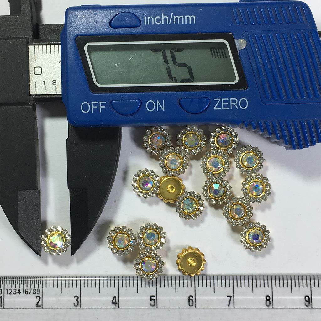 Flower Shape Sew Button Stones White with Multicolor 8mm (10Pcs)