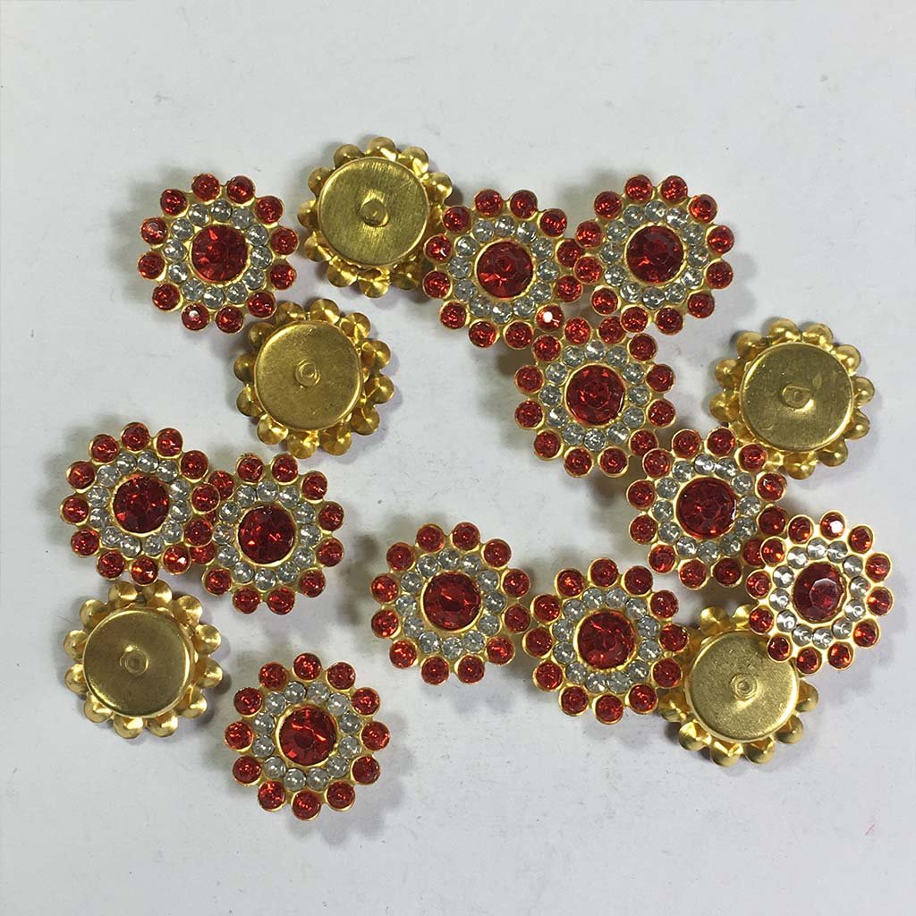 Flower Shape Sew Button Stones White with Red Color 14mm (10Pcs)