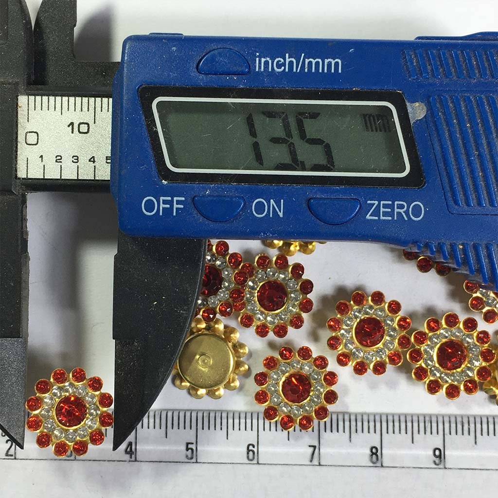 Flower Shape Sew Button Stones White with Red Color 14mm (10Pcs)