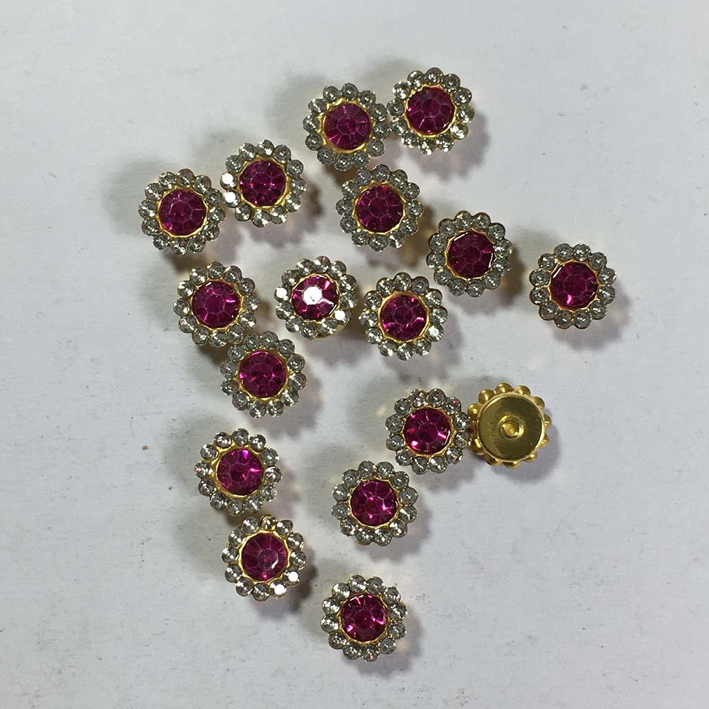 Flower Shape Sew Button Stones White with Rose Color 8mm (10Pcs)