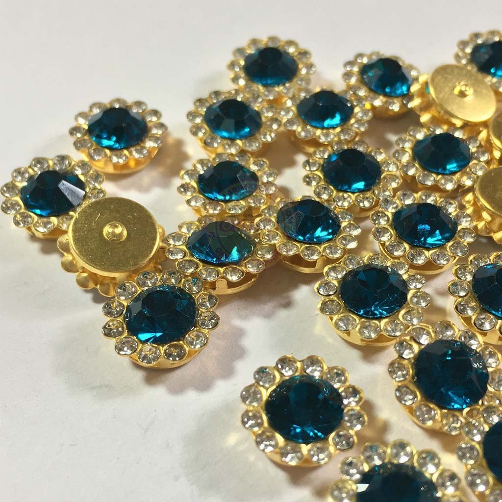 Flower Shape Sew Button Stones Blue Color (Size 10MM) 10Pcs