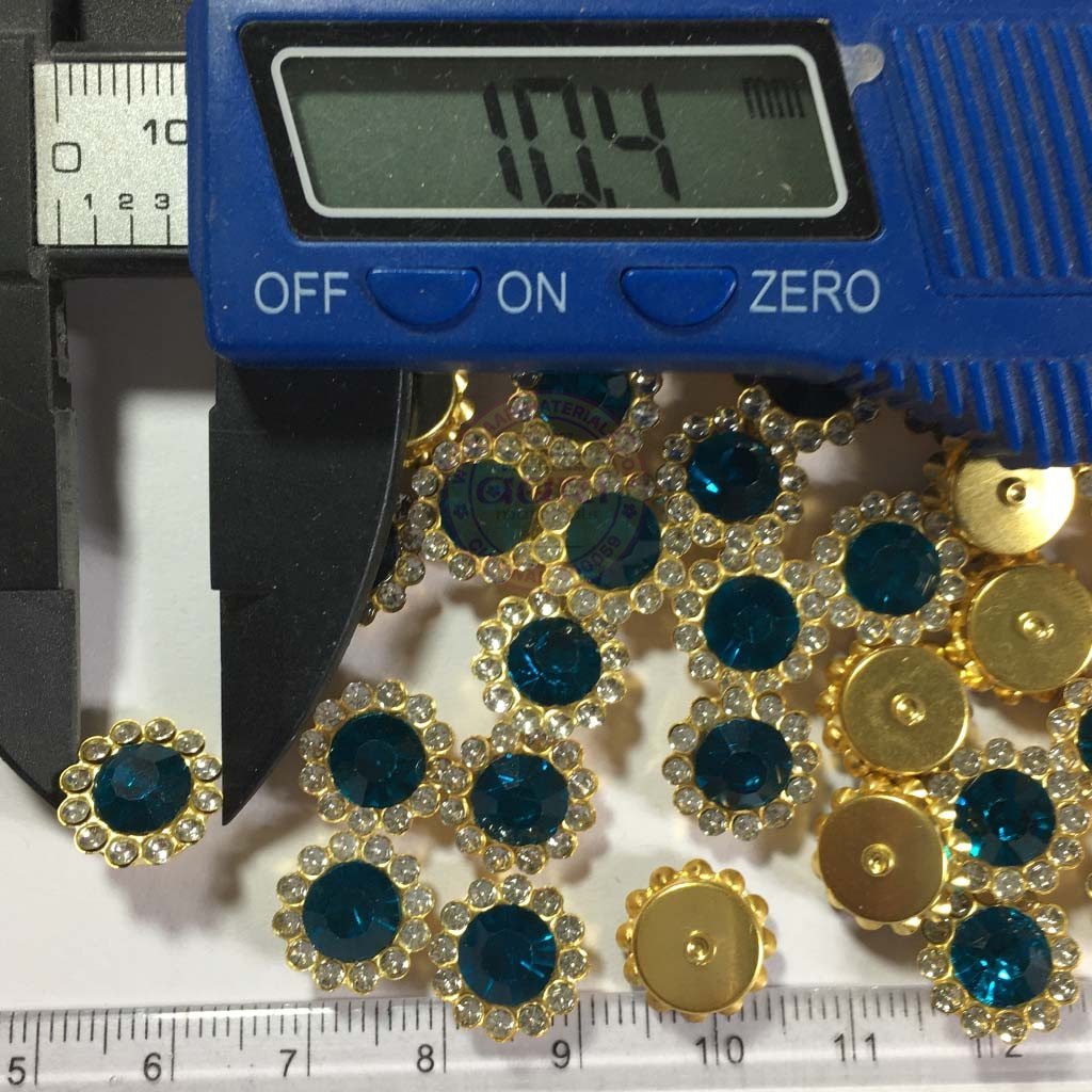Flower Shape Sew Button Stones Blue Color (Size 10MM) 10Pcs