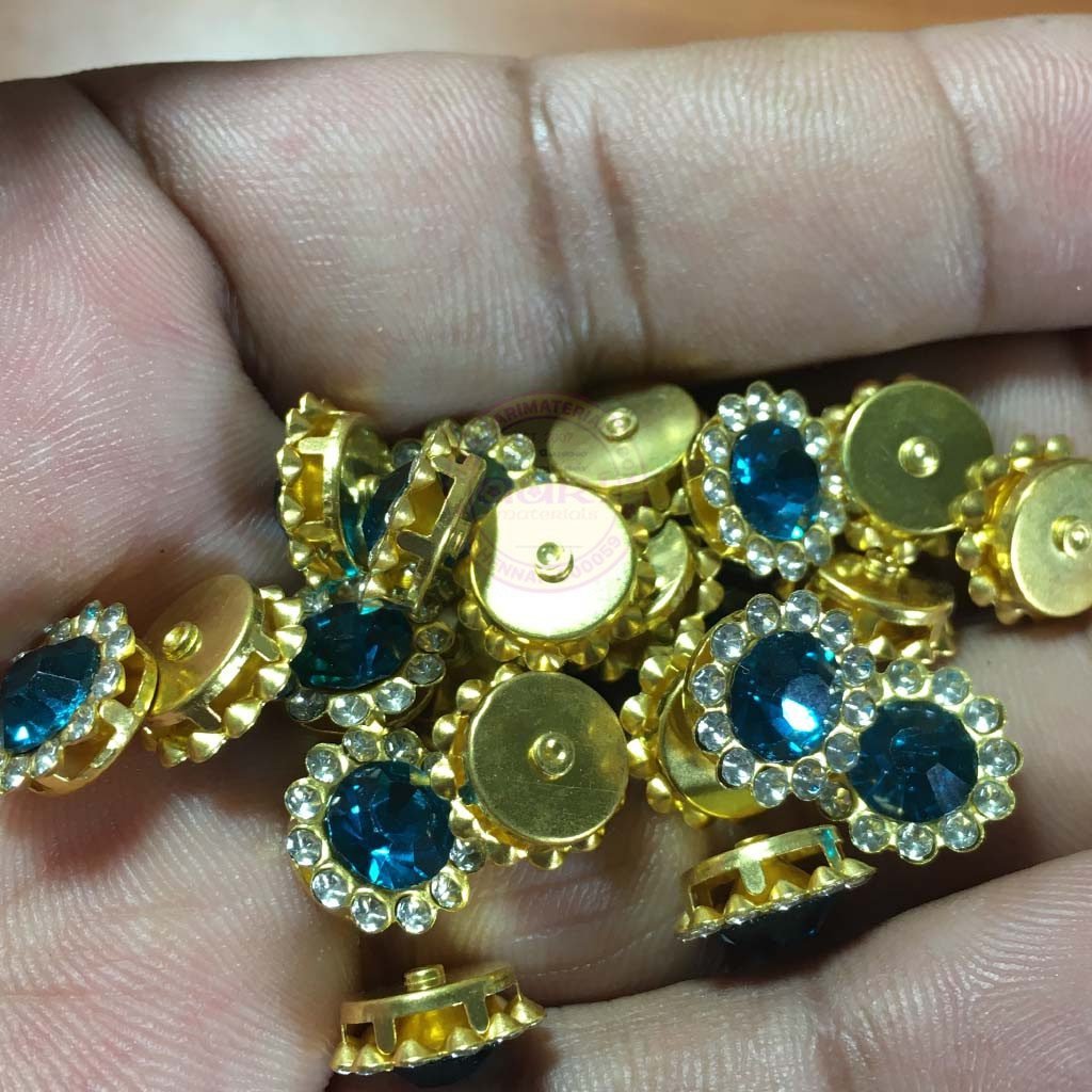 Flower Shape Sew Button Stones Blue Color (Size 10MM) 10Pcs