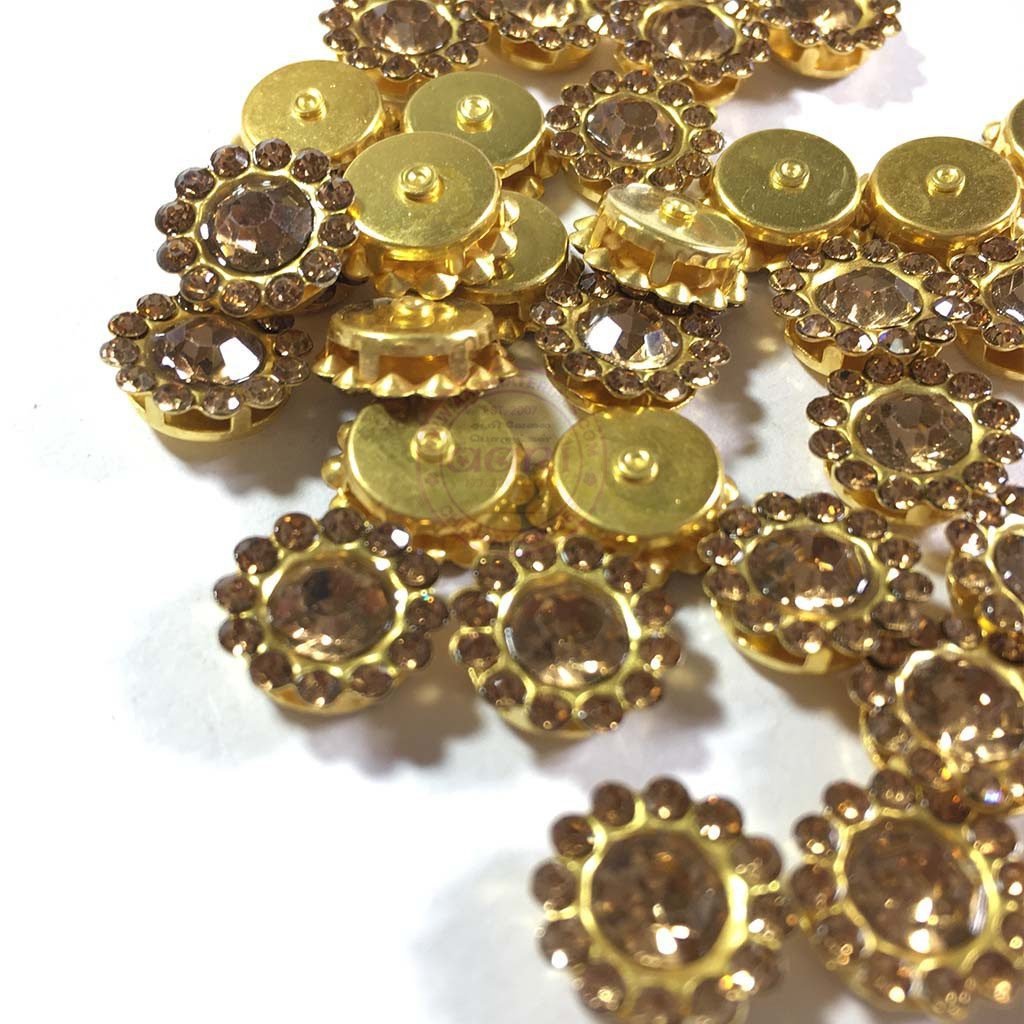 Flower Shape Sew Button Stones Gold Color (Size 10MM) 10Pcs