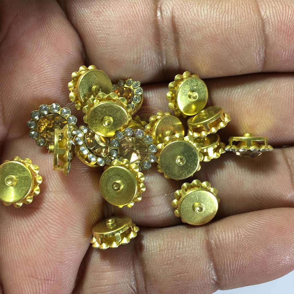 Flower Shape Sew Button Stones Gold Color (Size 10MM) 10Pcs