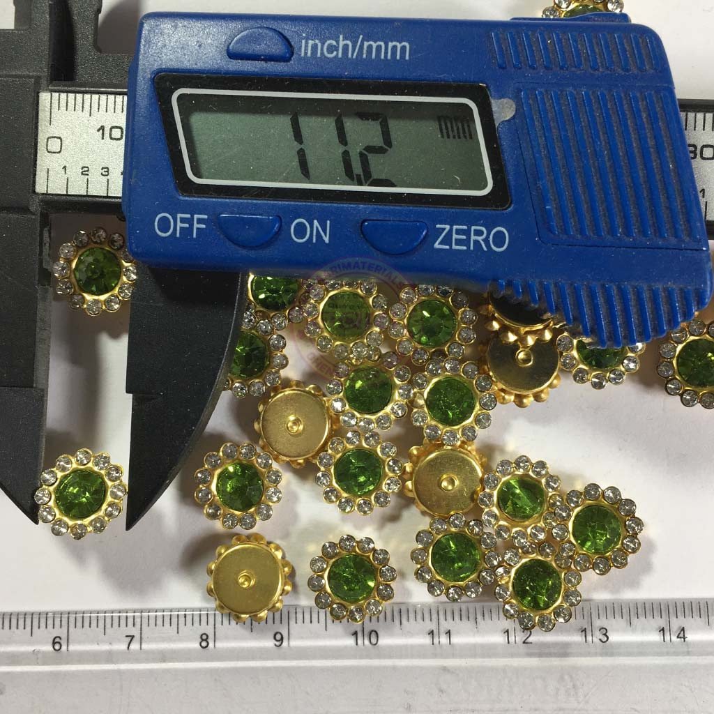 Flower Shape Sew Button Stones Light Green Color (Size 10MM) 10Pcs