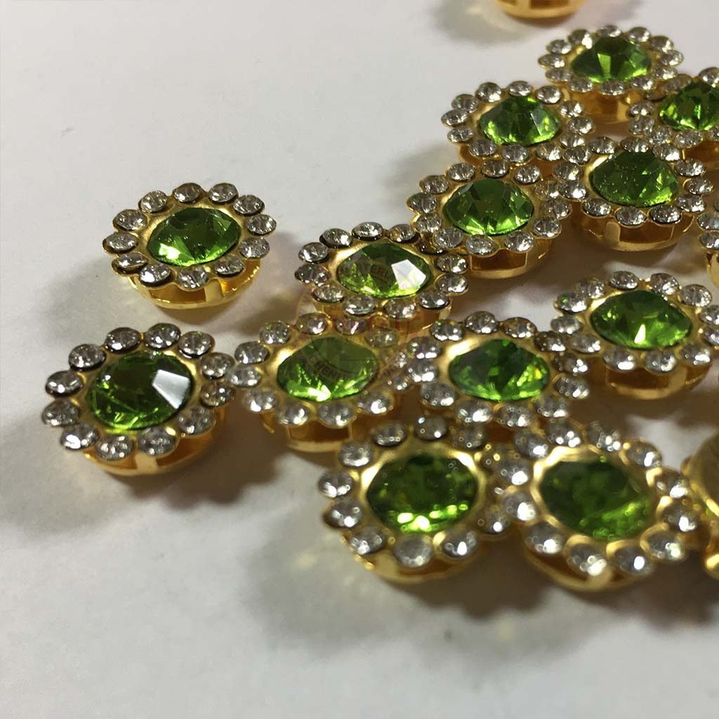 Flower Shape Sew Button Stones Light Green Color (Size 10MM) 10Pcs