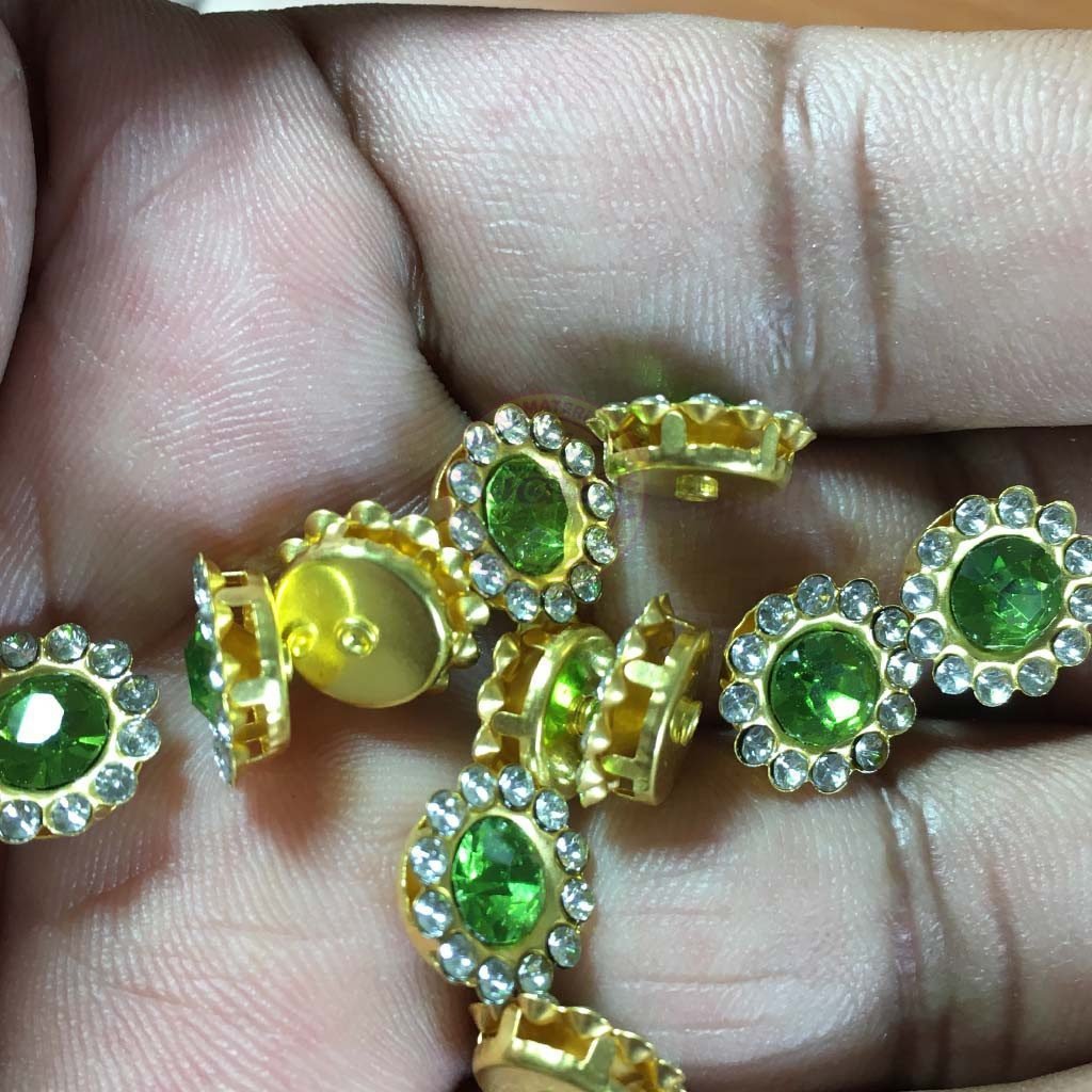 Flower Shape Sew Button Stones Light Green Color (Size 10MM) 10Pcs