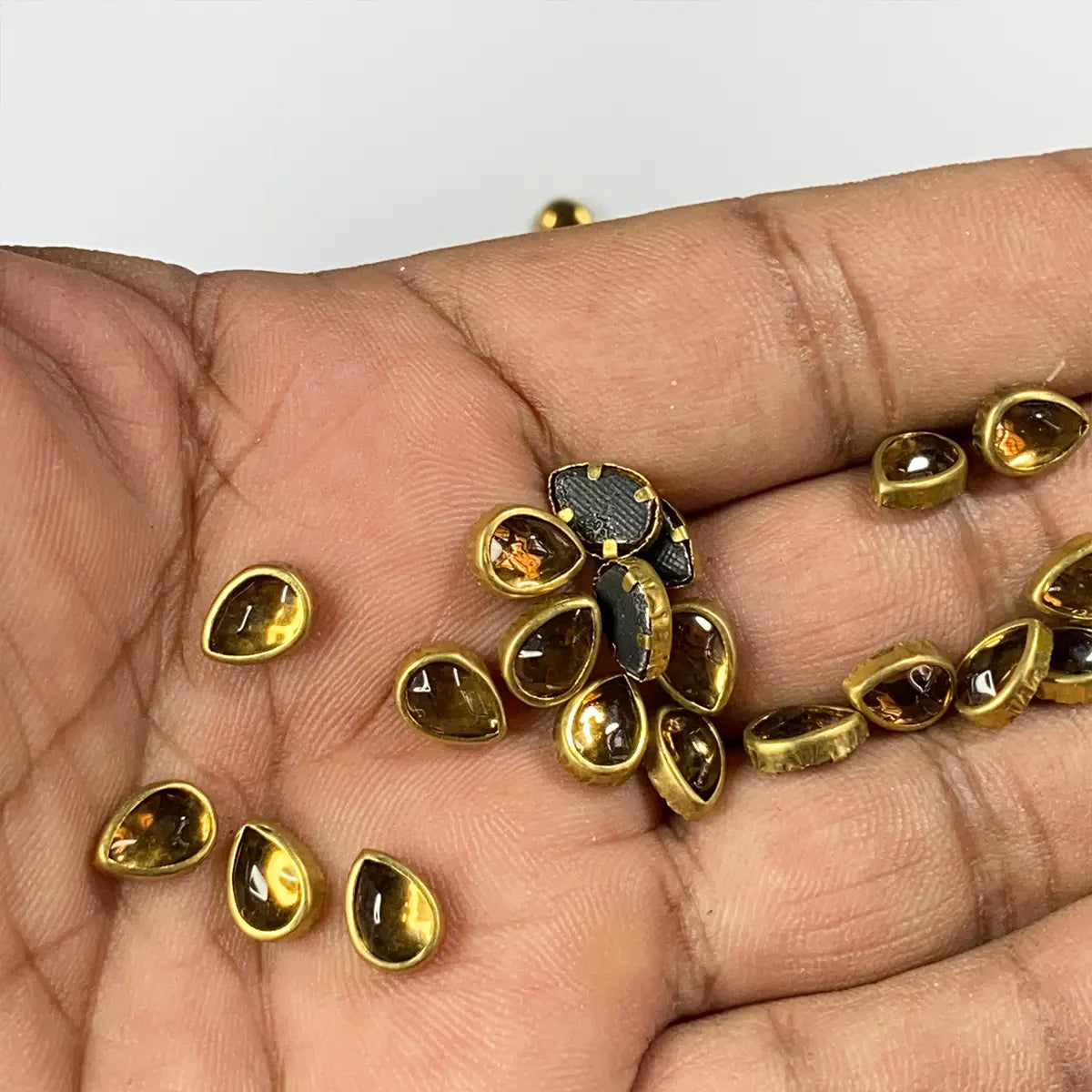 Framed Stone Flat Back Drop Shape 9x6mm Color Gold (25grams)