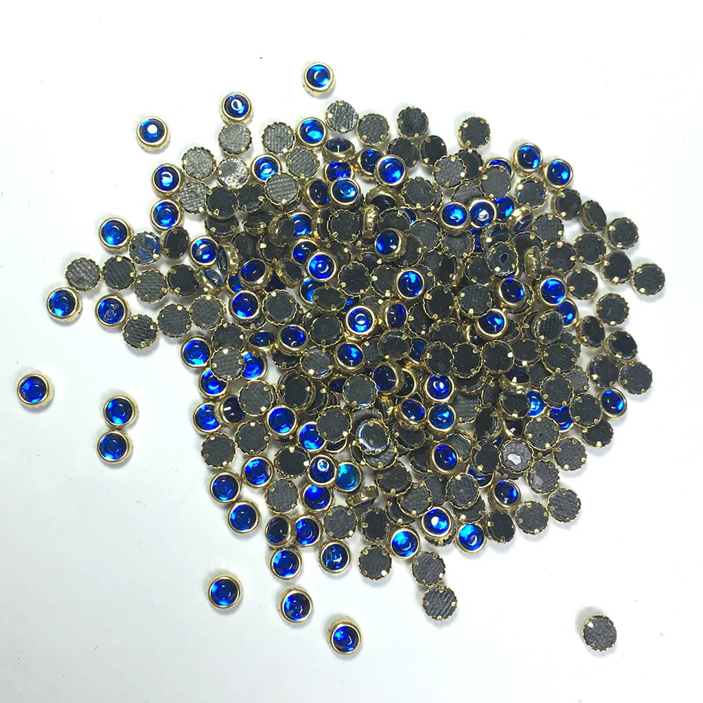 Glass Framed Stone Flat Back Round Shape 4mm Color Blue (20grams)