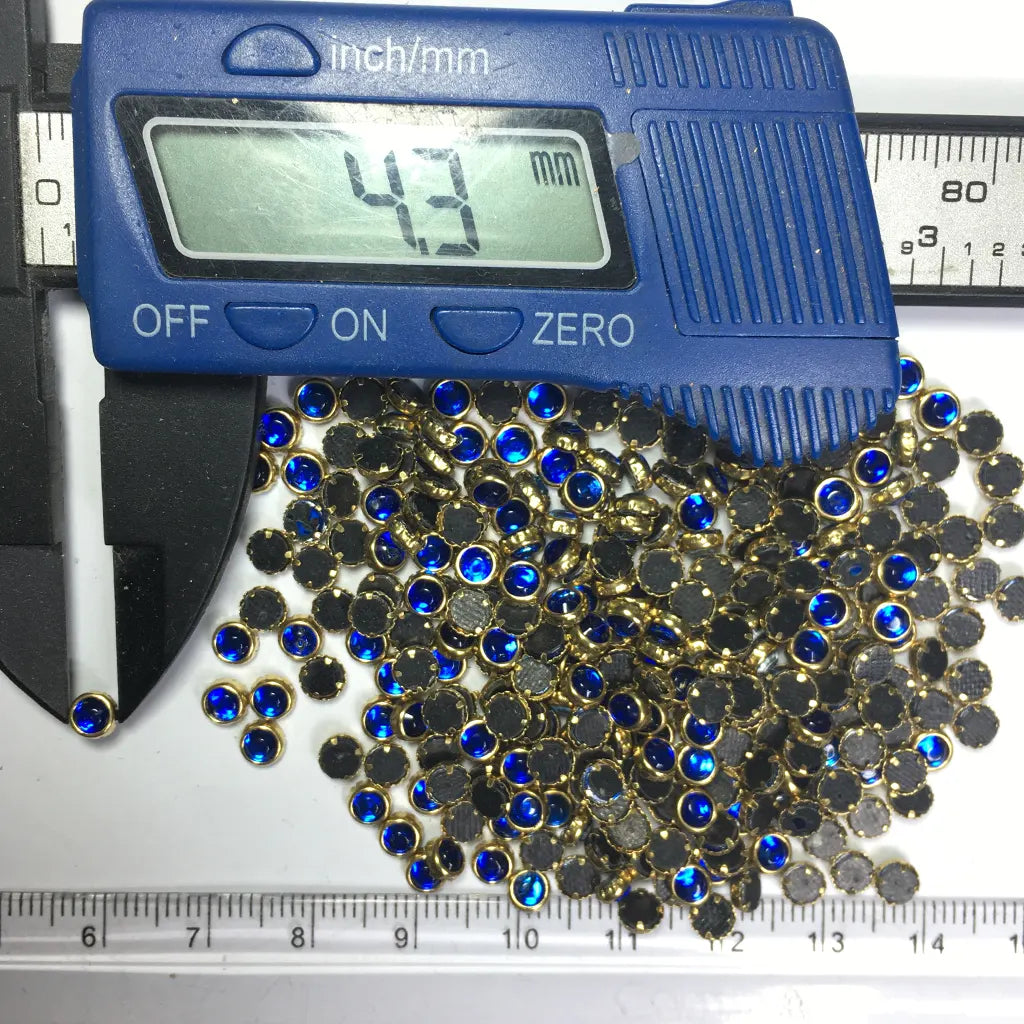 Glass Framed Stone Flat Back Round Shape 4mm Color Blue (20grams)