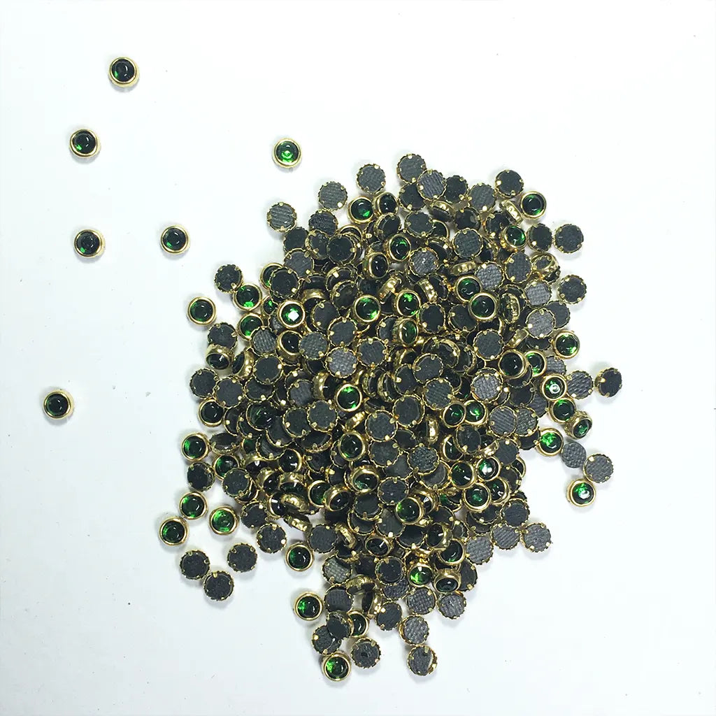 Glass Framed Stone Flat Back Round Shape 4mm Color Green (20grams)