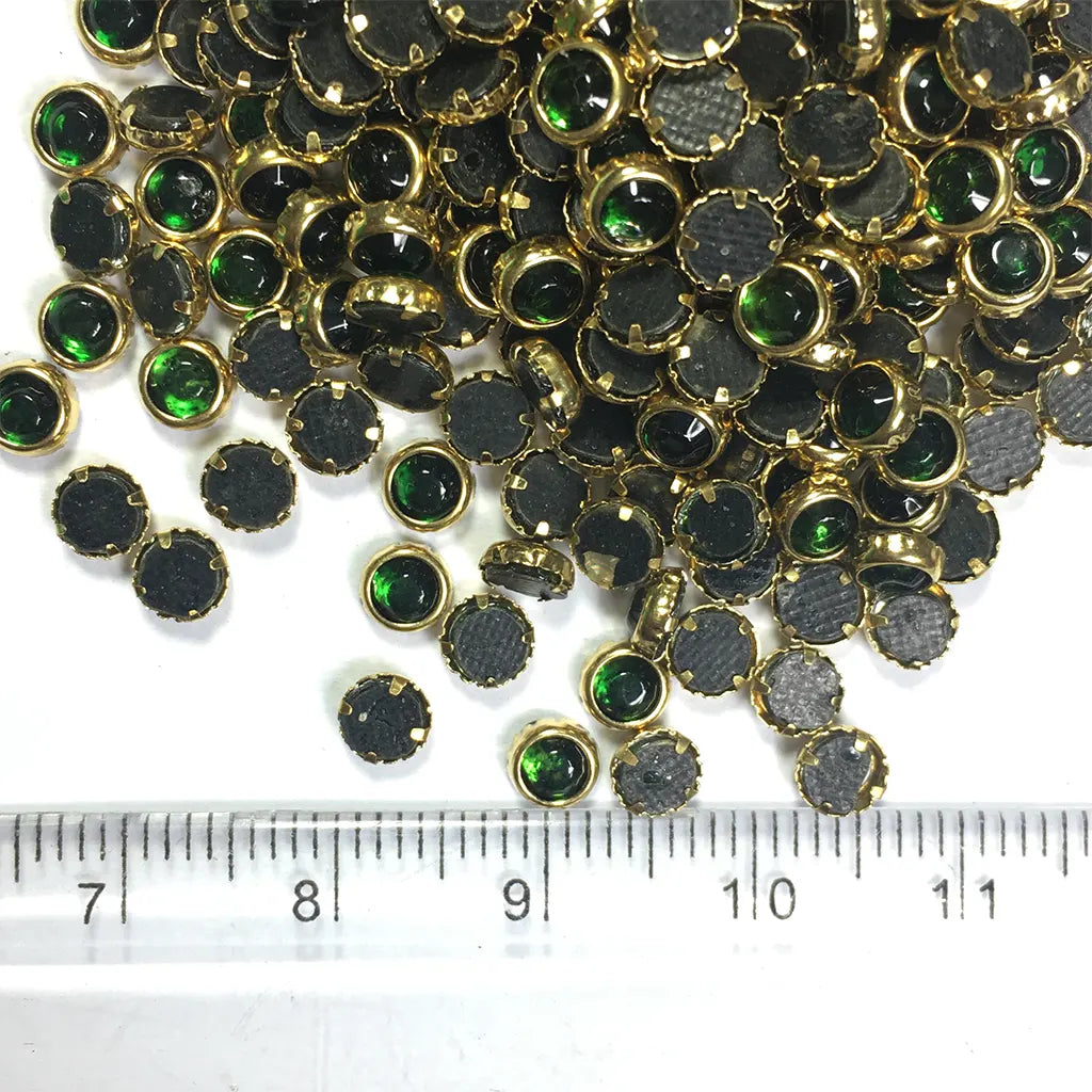 Glass Framed Stone Flat Back Round Shape 4mm Color Green (20grams)