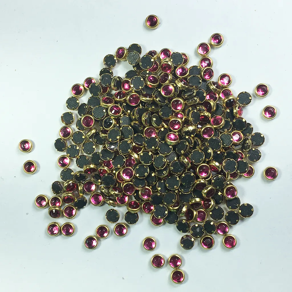 Glass Framed Stone Flat Back Round Shape 4mm Color Rose (20grams)