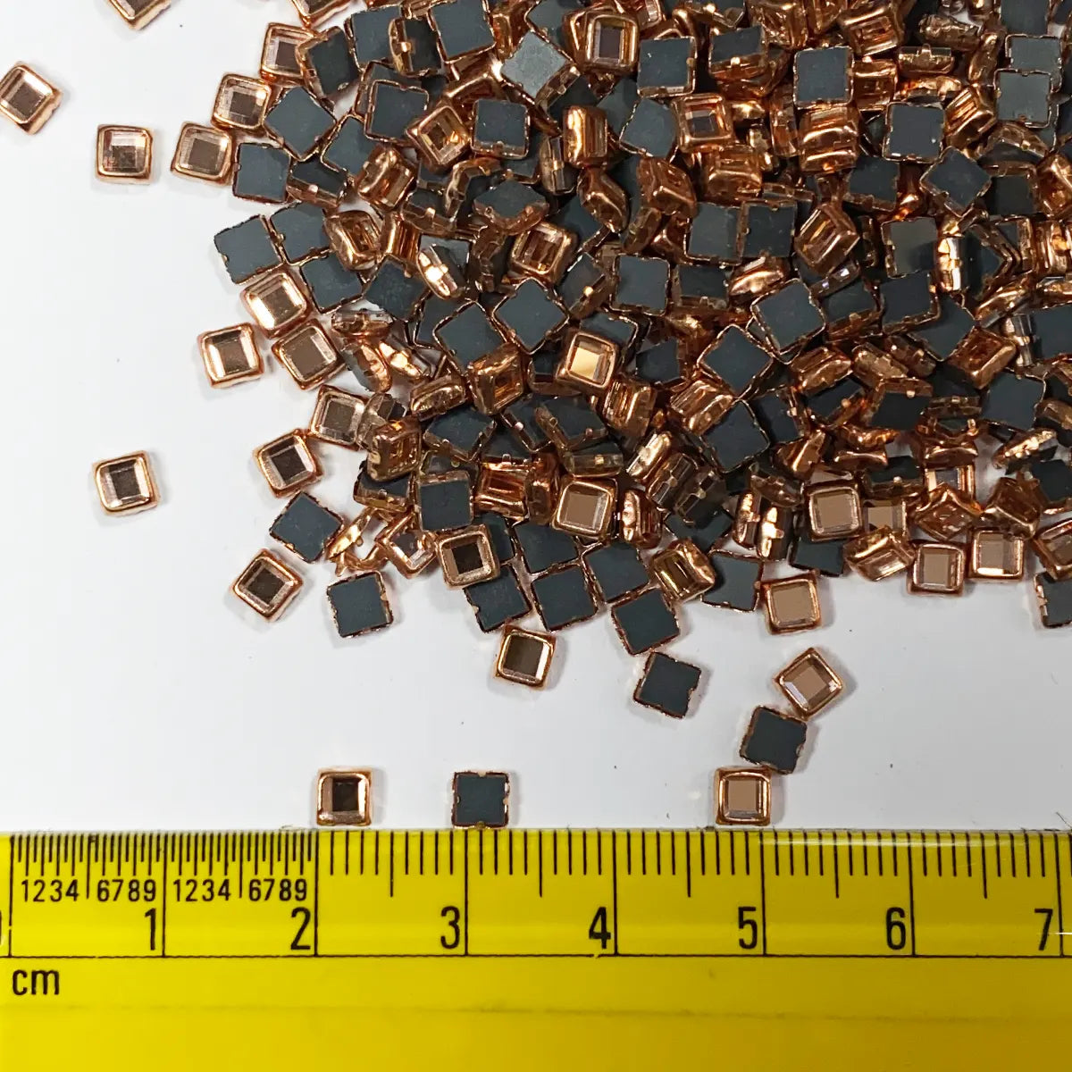 Framed Stone Flat Back Square Shape 3mm Copper Color (20grams)