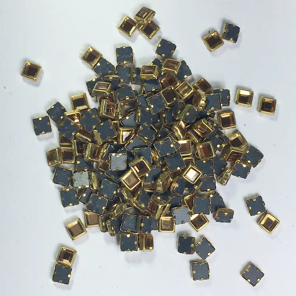 Framed Stone Flat Back Square Shape 4mm Color Gold (25grams)