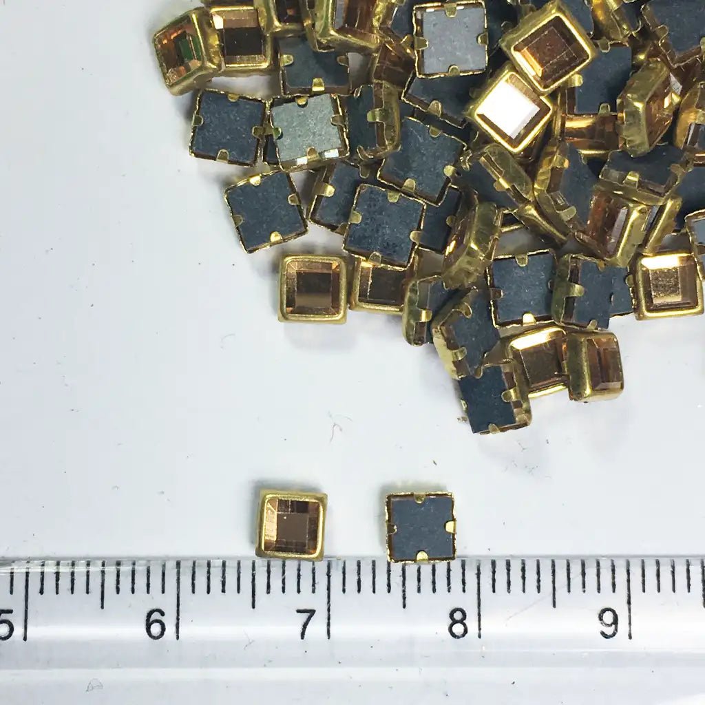 Framed Stone Flat Back Square Shape 4mm Color Gold (25grams)