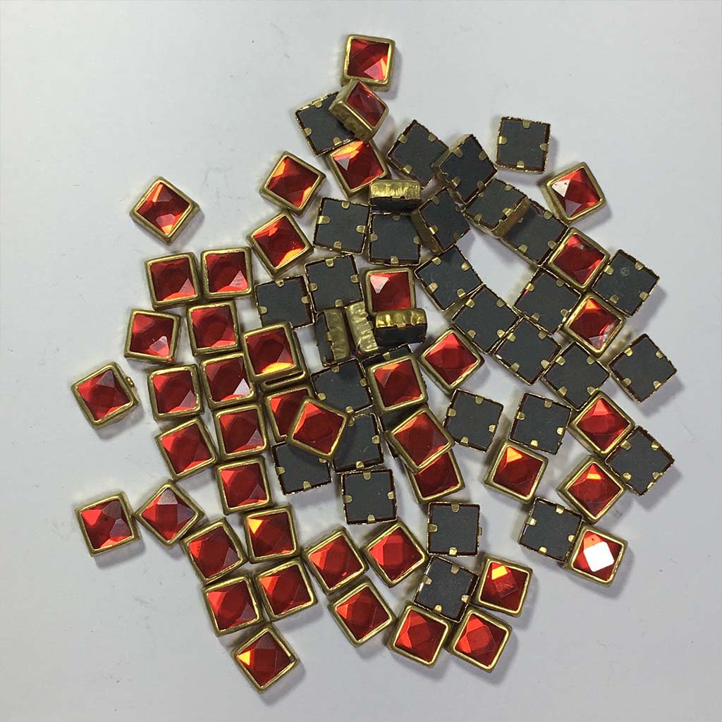 Framed Stone Flat Back Square Shape 6mm Color Red (20grams)