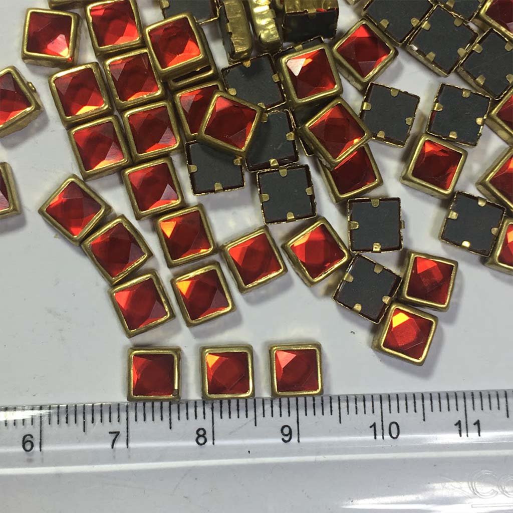 Framed Stone Flat Back Square Shape 6mm Color Red (20grams)