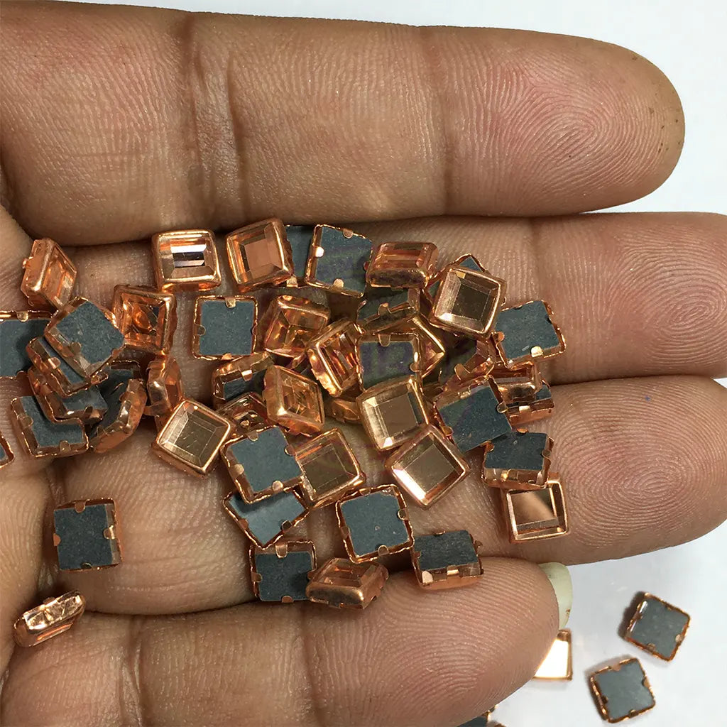 Framed Stone Flat Back Square Shape 6mm Copper Color (25grams)