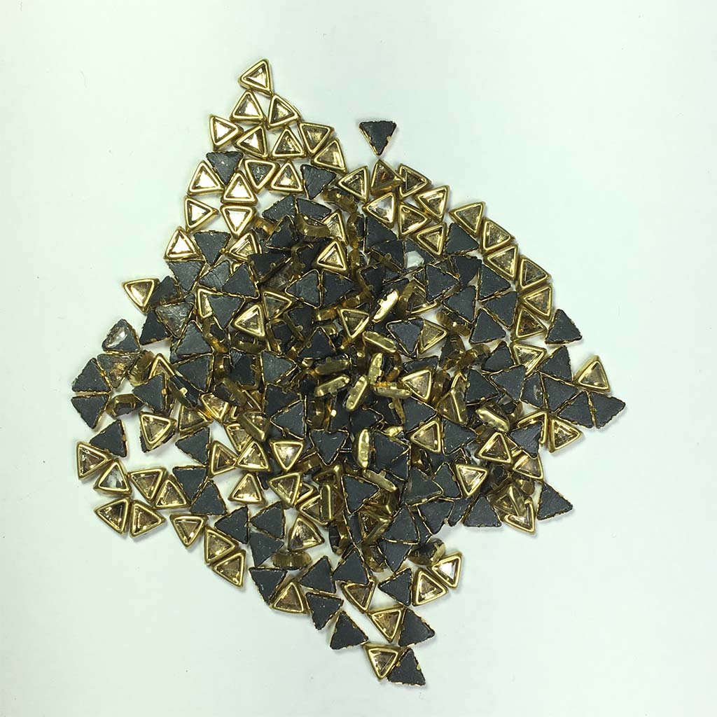 Framed Stone Flat Back Triangle Shape 4mm(4x4) Color Gold (25grams)