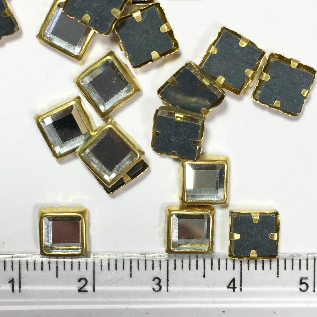 Framed Stone Mirror Type Square Shape 6MM Color White (25grams)