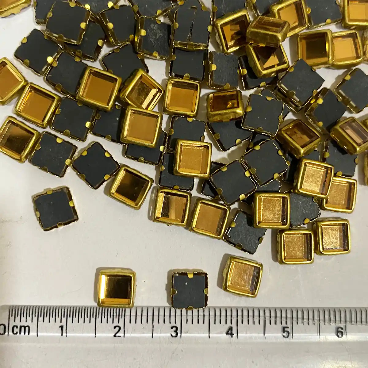Framed Stone Mirror Type Square Shape 6MM Color Gold (20grams)