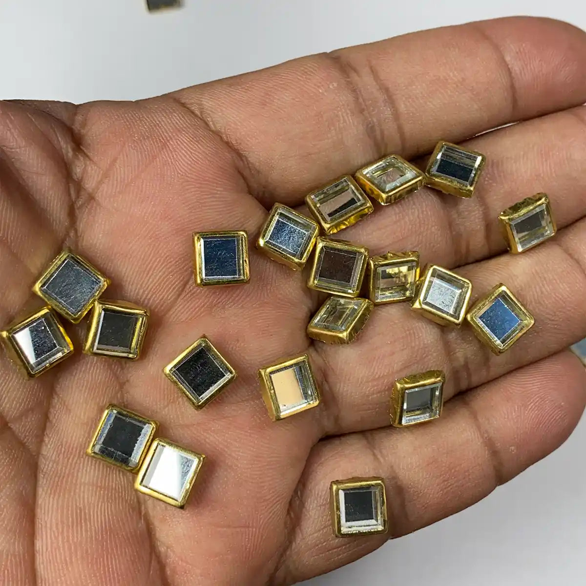 Framed Stone Mirror Type Square Shape 8MM Color White (20grams)