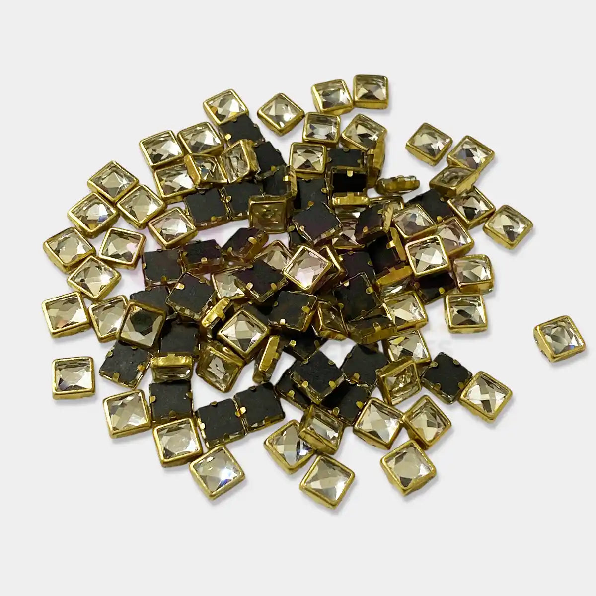 Framed Kundan Stones Square Shape 6MM Color White (25grams)