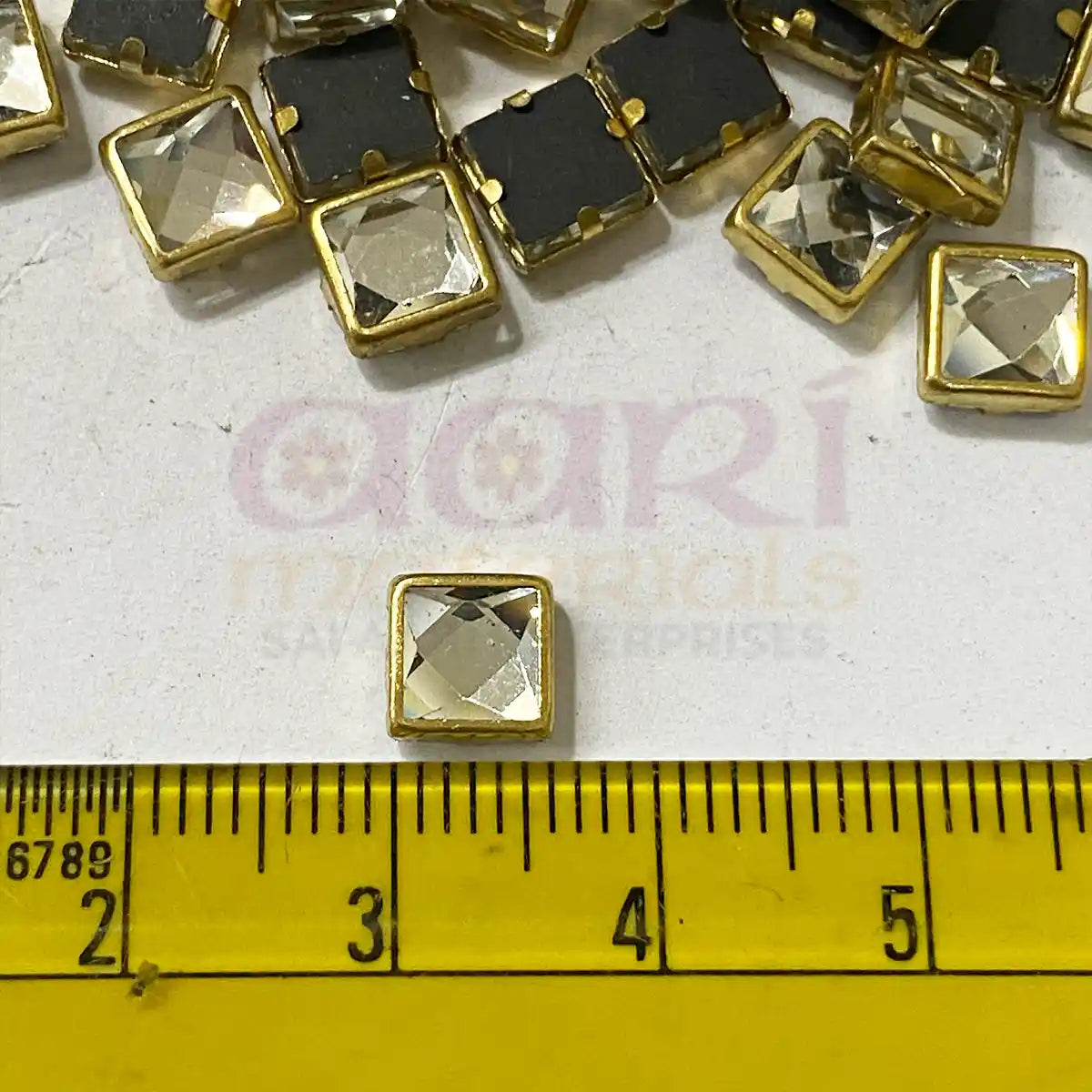 Framed Kundan Stones Square Shape 6MM Color White (25grams)