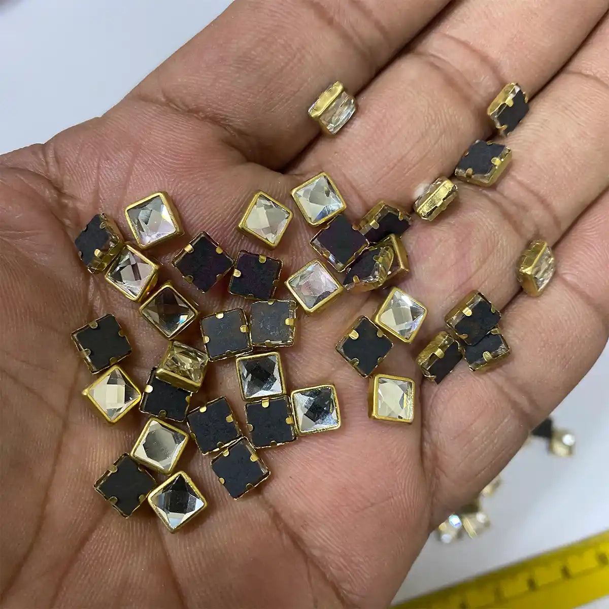 Framed Kundan Stones Square Shape 6MM Color White (25grams)