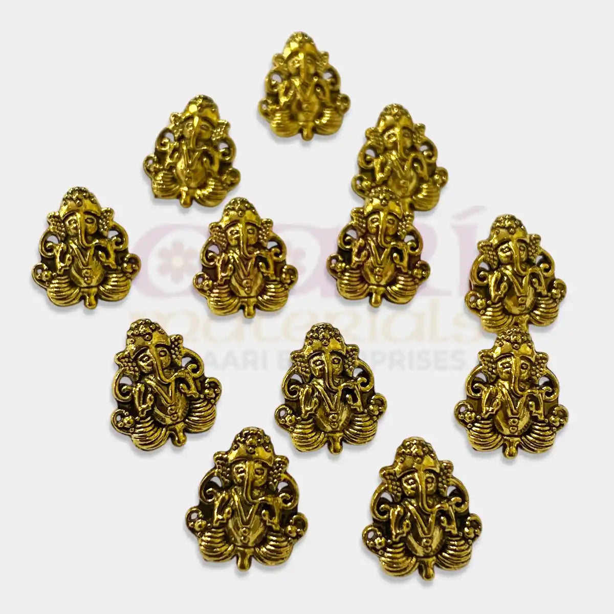 Ganpati Pendant Gold Metal Charm 12mm - Pack of 12 Pcs