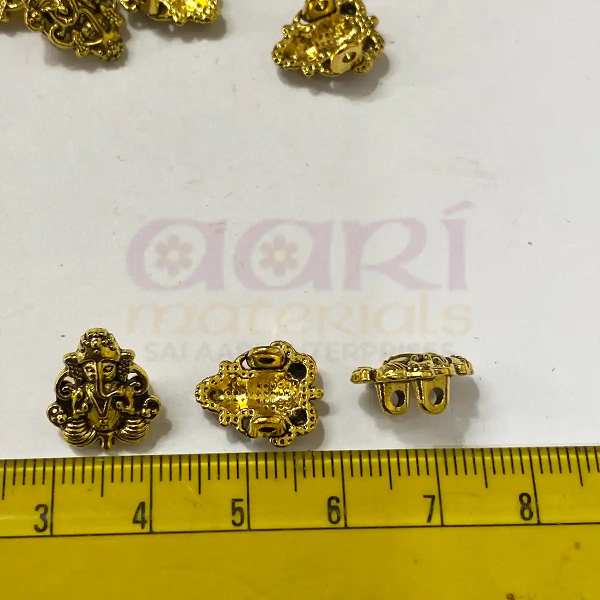 Ganpati Pendant Gold Metal Charm 12mm - Pack of 12 Pcs