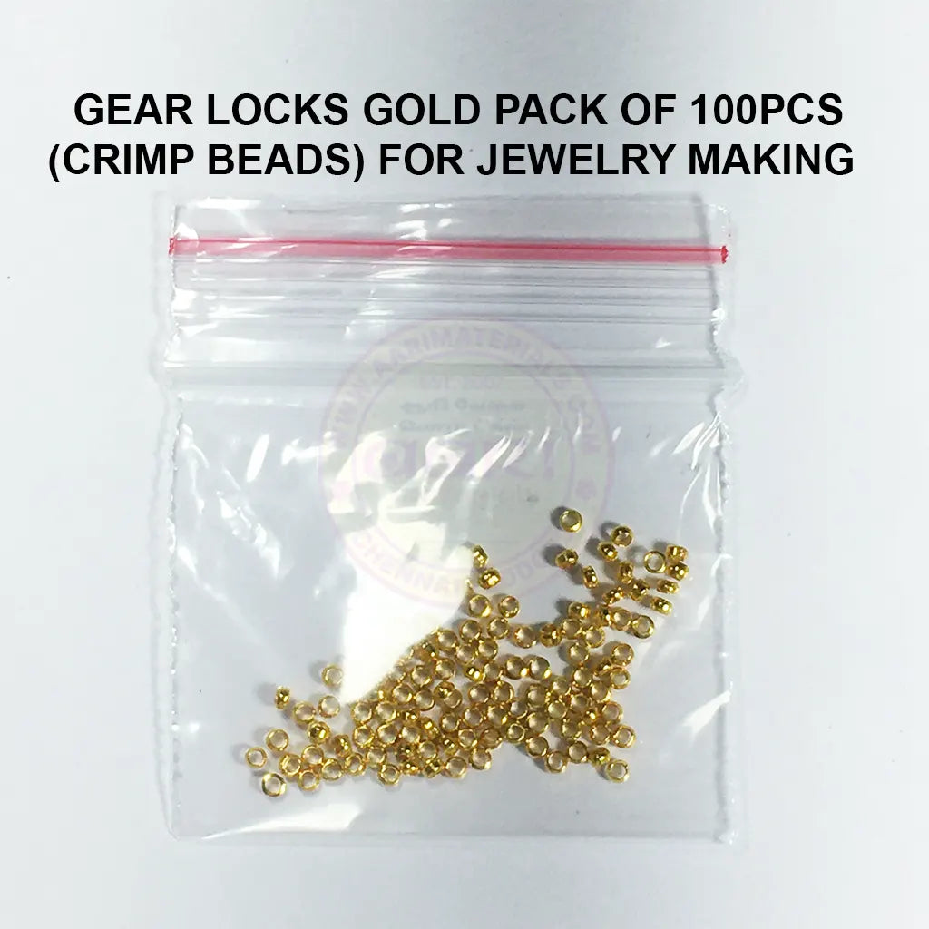 Gear Locks (Crimp Beads) Gold Pack of 100pcs for Jewelry Making