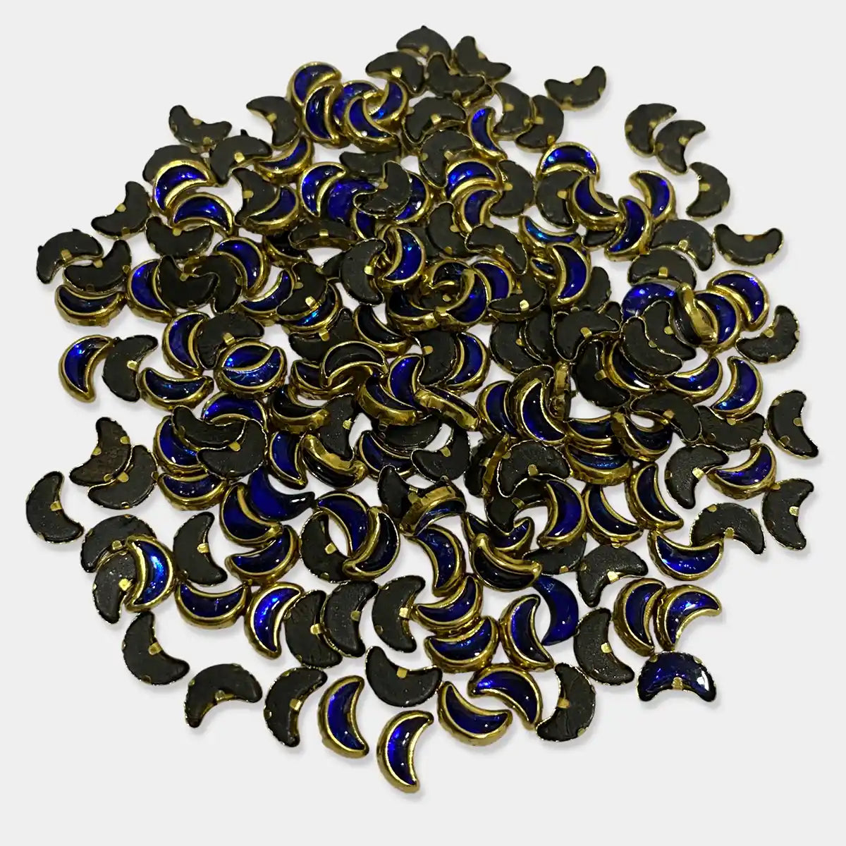 Glass Crescent or Moon Shape Kundan Stone 6x4mm Blue Color (20grams)