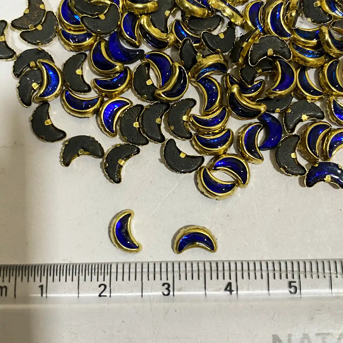 Glass Crescent or Moon Shape Kundan Stone 6x4mm Blue Color (20grams)
