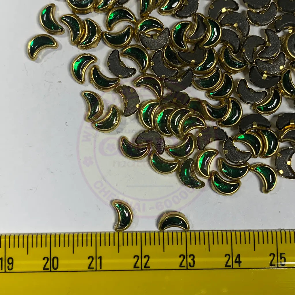Glass Crescent or Moon Shape Kundan Stone 6x4mm Green Color (20grams)
