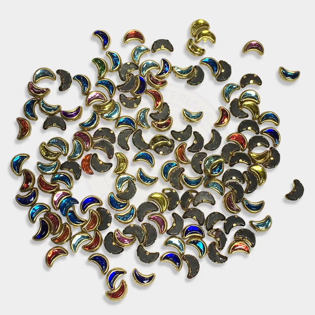 Glass Crescent or Moon Shape Kundan Stone 6x4mm Mixed Color (20grams)
