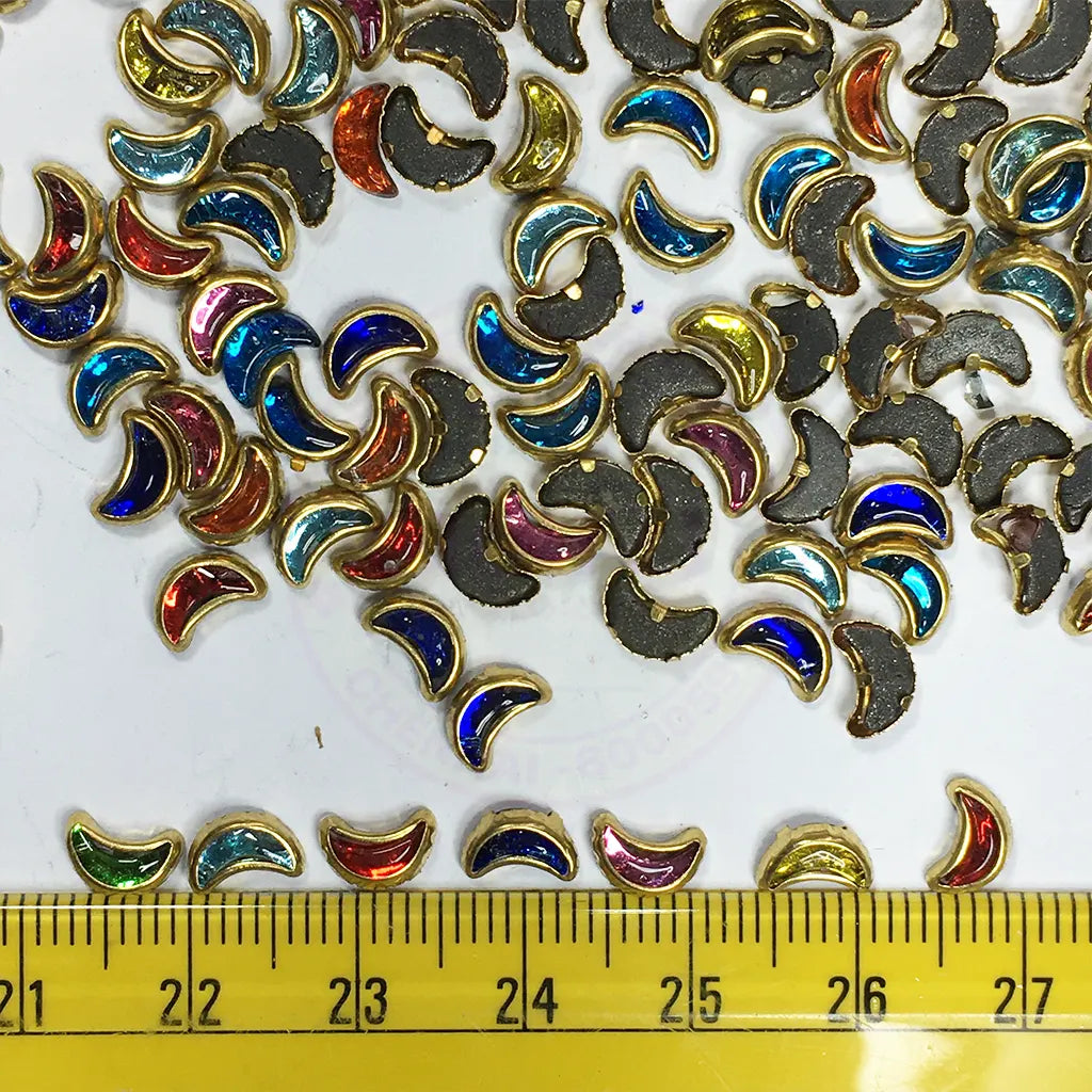 Glass Crescent or Moon Shape Kundan Stone 6x4mm Mixed Color (20grams)