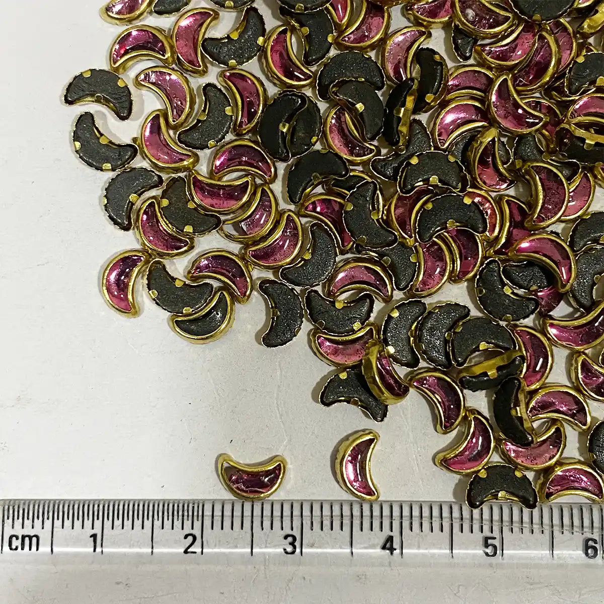 Glass Crescent or Moon Shape Kundan Stone 6x4mm Pink Color (20grams)