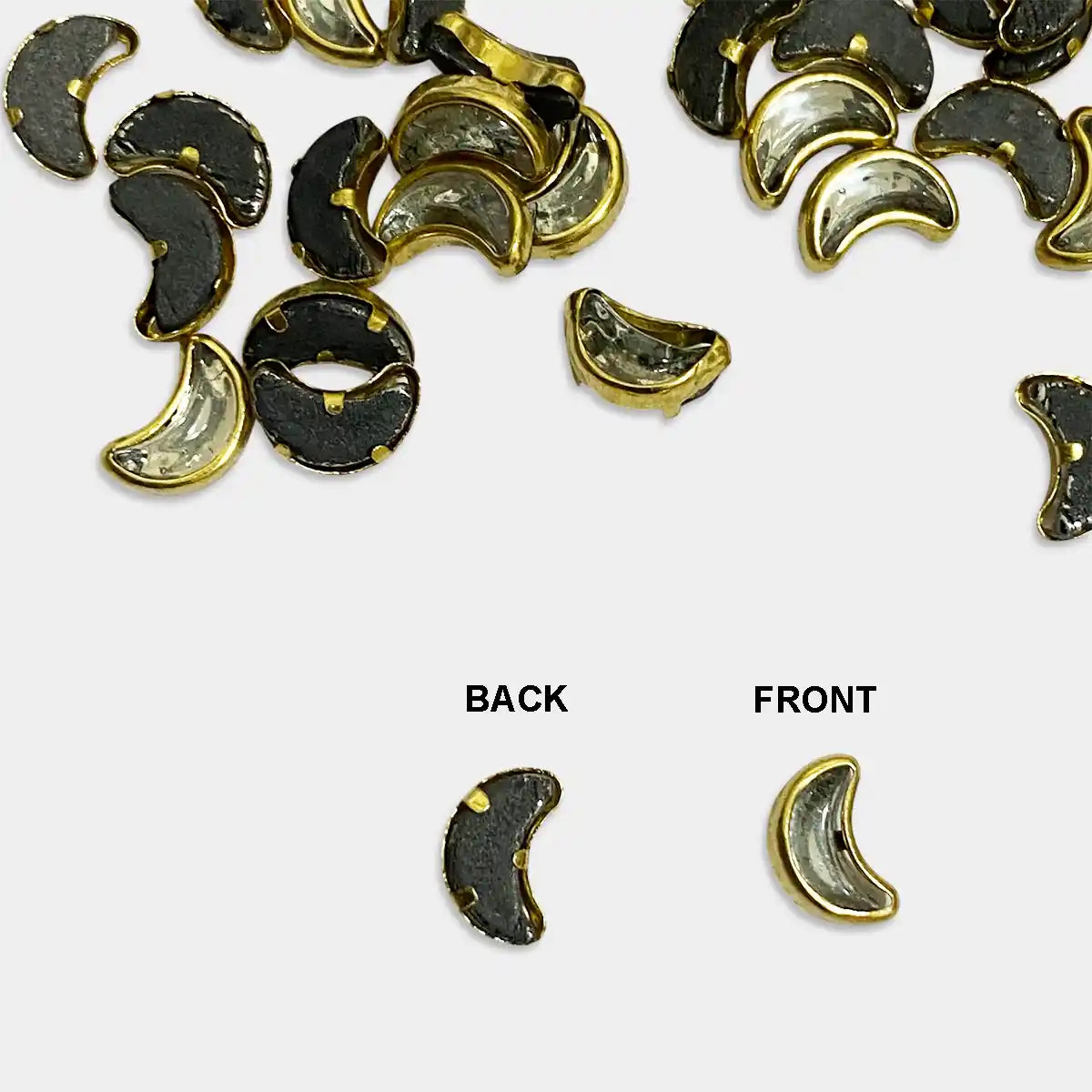 Glass Crescent or Moon Shape Kundan Stone 6x4mm White Color (20grams)